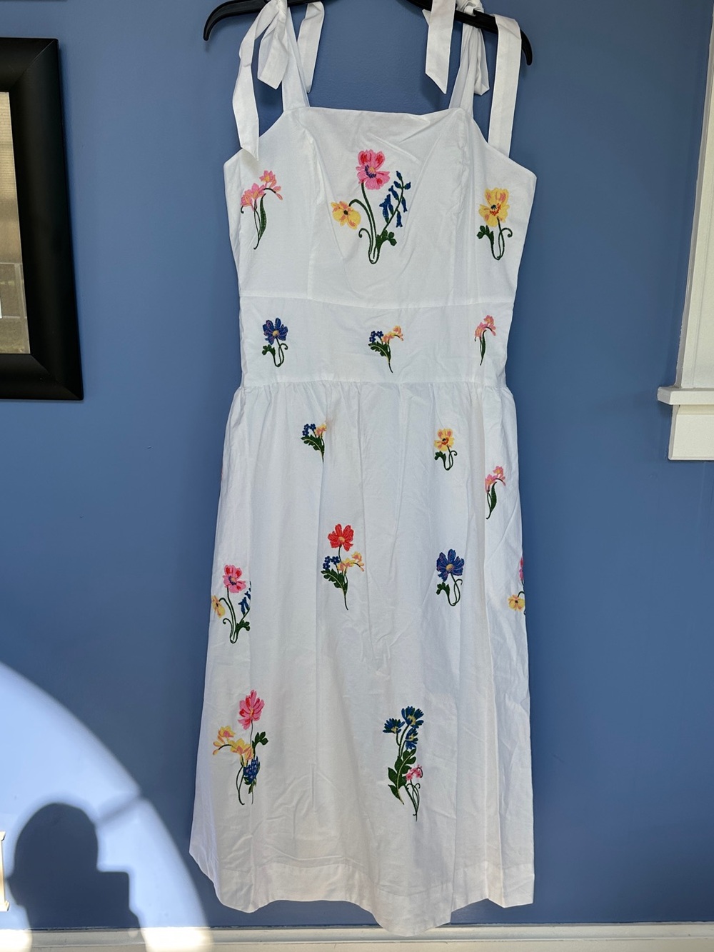 White Midi Sundress with Multicolor Floral Embroidery